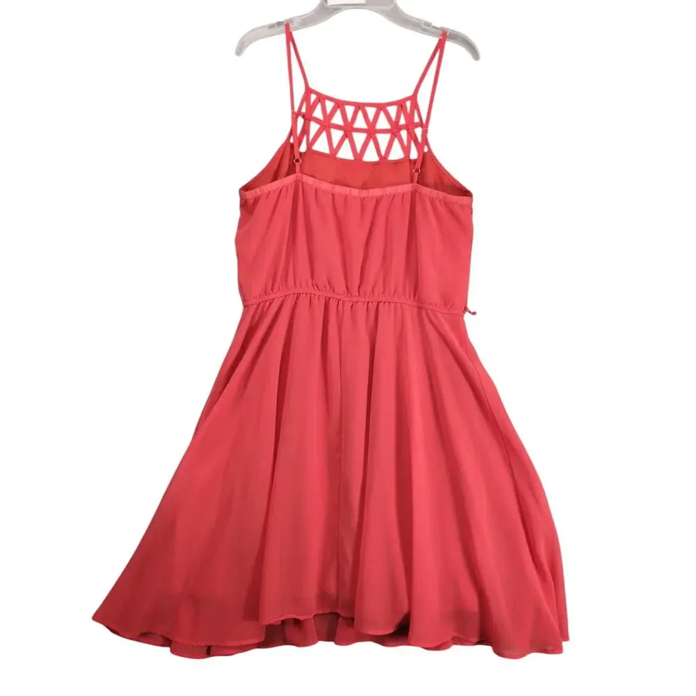 Sequin Hearts Orange Chiffon Sleeveless Mini Sun Dress Jr Sz M Lattice Straps - Picture 2 of 10